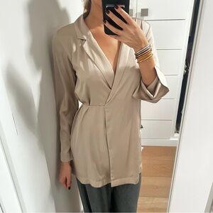 Zara Beige Satin like Wrap Blazer